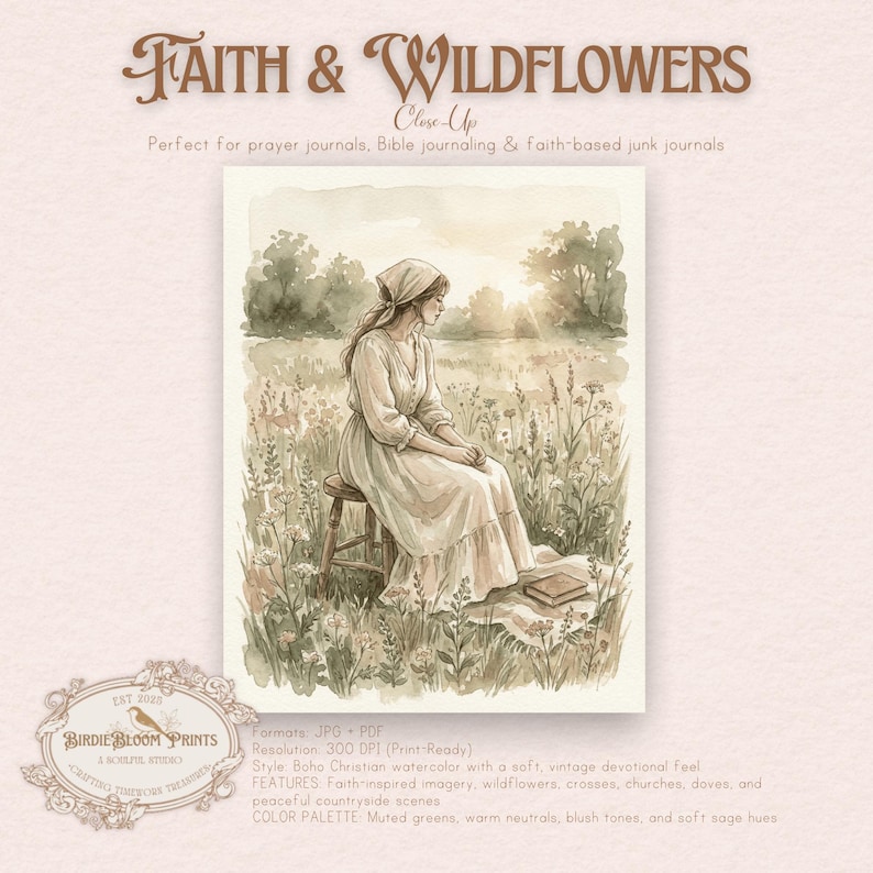 Christian Junk Journal Pages | Boho Faith & Wildflowers, Watercolor (PDF/JPG Download) image 3