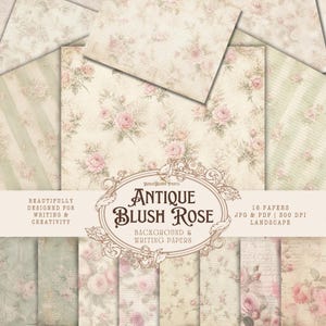 Zestaw do pisania dziennika Antique Blush Rose Junk, papier w kwiaty w stylu shabby chic (16 stron)