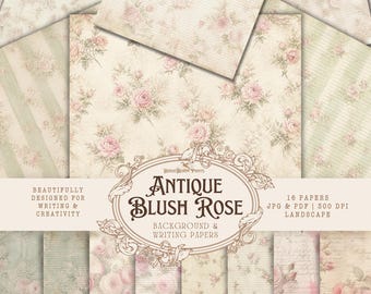 Antique Blush Rose Junk Journal Kit, Shabby Chic Floral Papers (16 Pages)