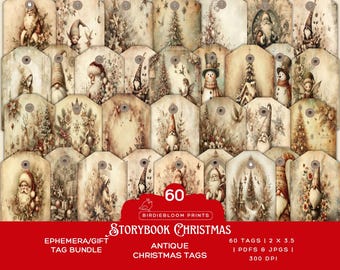 Etichette regalo di Natale vintage / Materiale effimero da favola, etichette stampabili (download digitale)