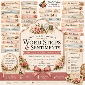 Parisian Rose Archives Word Strips & Sentiments:  200+ Vintage French Printable Labels, Junk Journal Ephemera