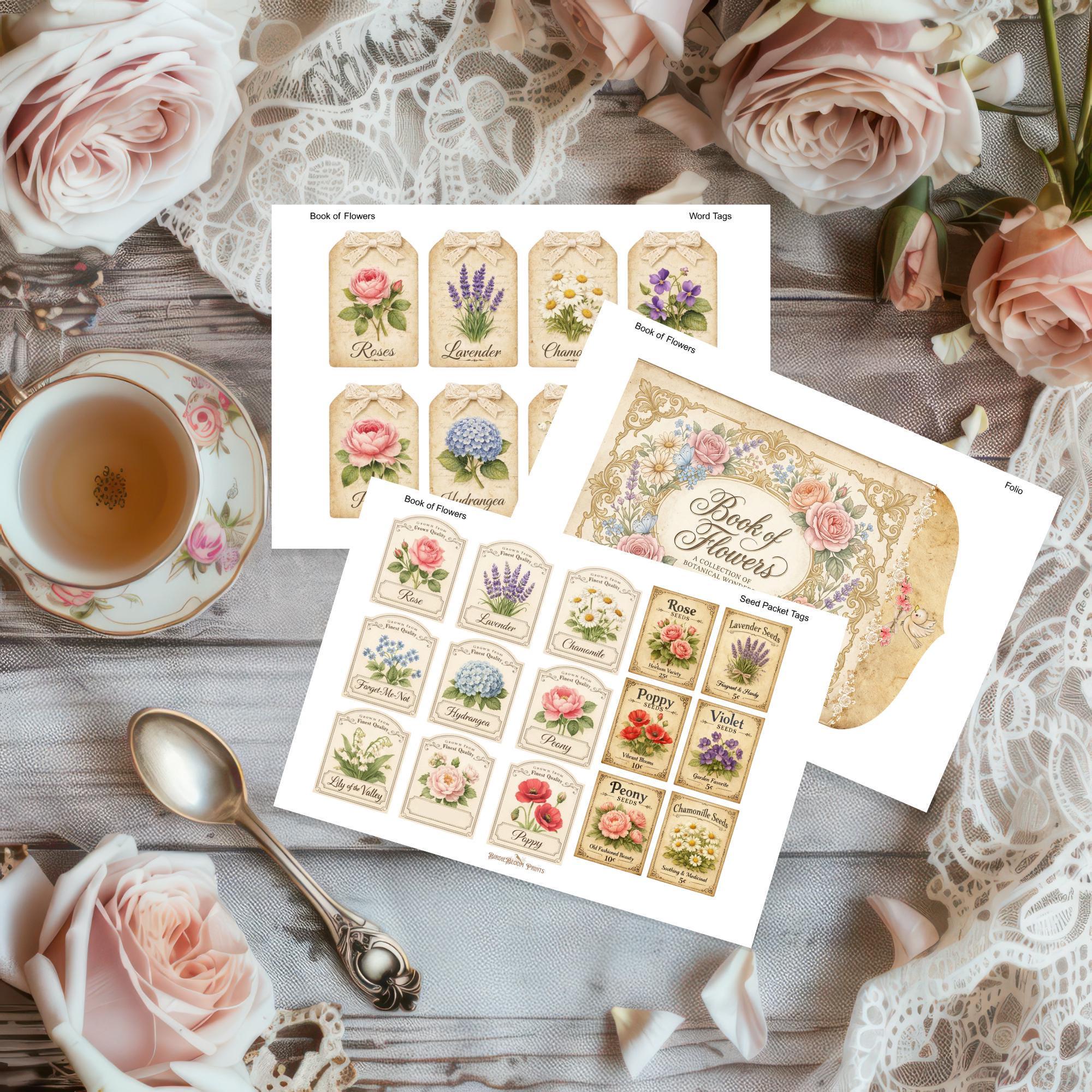 Vintage Botanical Junk Journal Kit, Floral Pages, Tags, Ephemera ...
