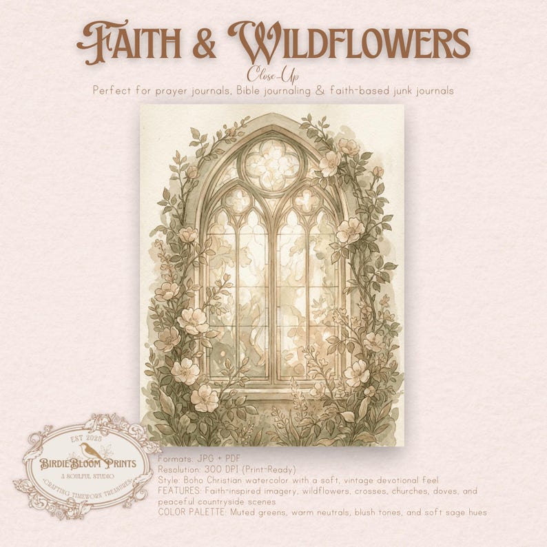Christian Junk Journal Pages | Boho Faith & Wildflowers, Watercolor (PDF/JPG Download) image 5