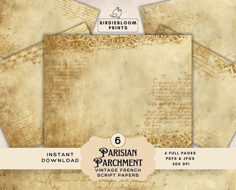 Parisian Parchment | Vintage French Script Paper | Junk Journal Pages
