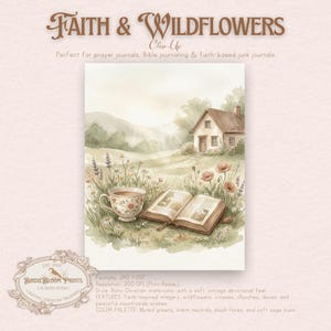 Christian Junk Journal Pages | Boho Faith & Wildflowers, Watercolor (PDF/JPG Download) image 8