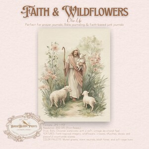Christian Junk Journal Pages | Boho Faith & Wildflowers, Watercolor (PDF/JPG Download) image 4