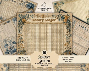Shabby Chic Library Ledger Pages | Vintage Floral Ephemera (Digital Download)