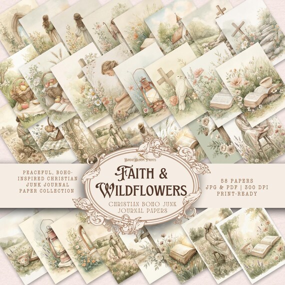 Christian Junk Journal Pages | Boho Faith & Wildflowers, Watercolor (PDF/JPG Download)