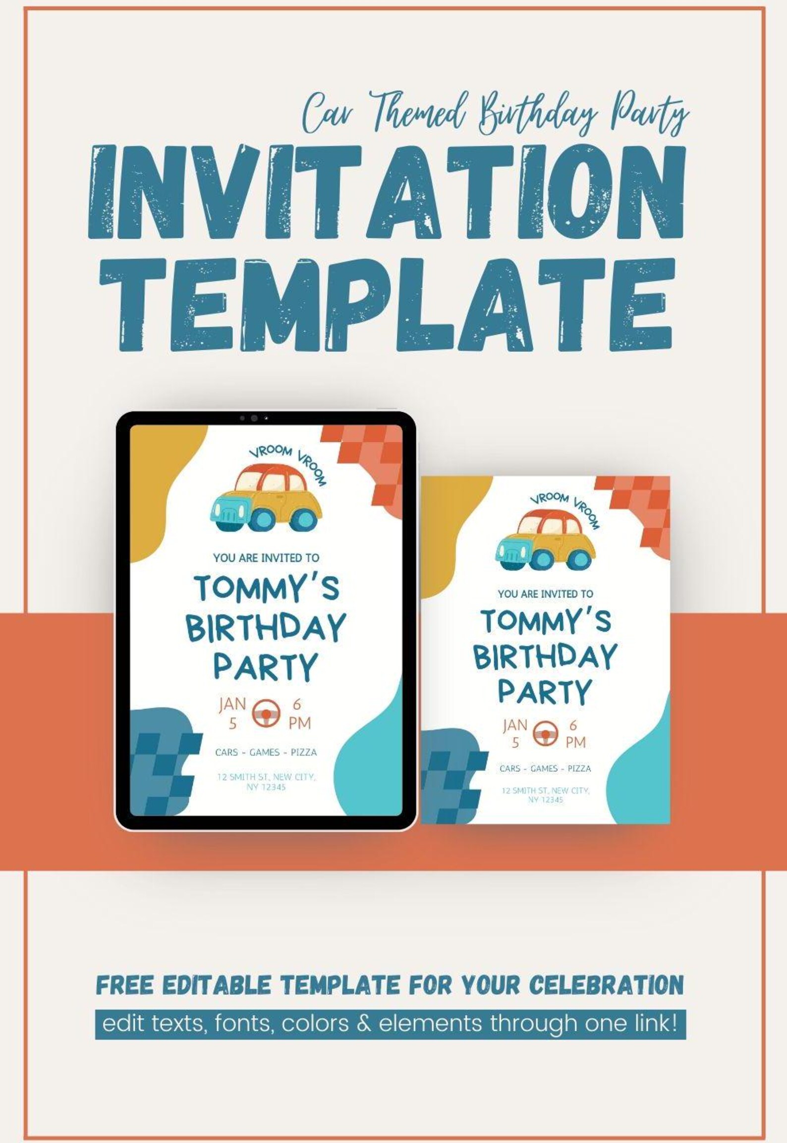 Editable and Customizable Car Themed Birthday Party Digital and ...