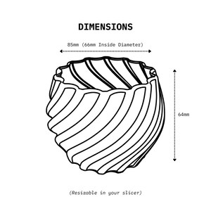 3D printed plant pot illustration with dimensions.