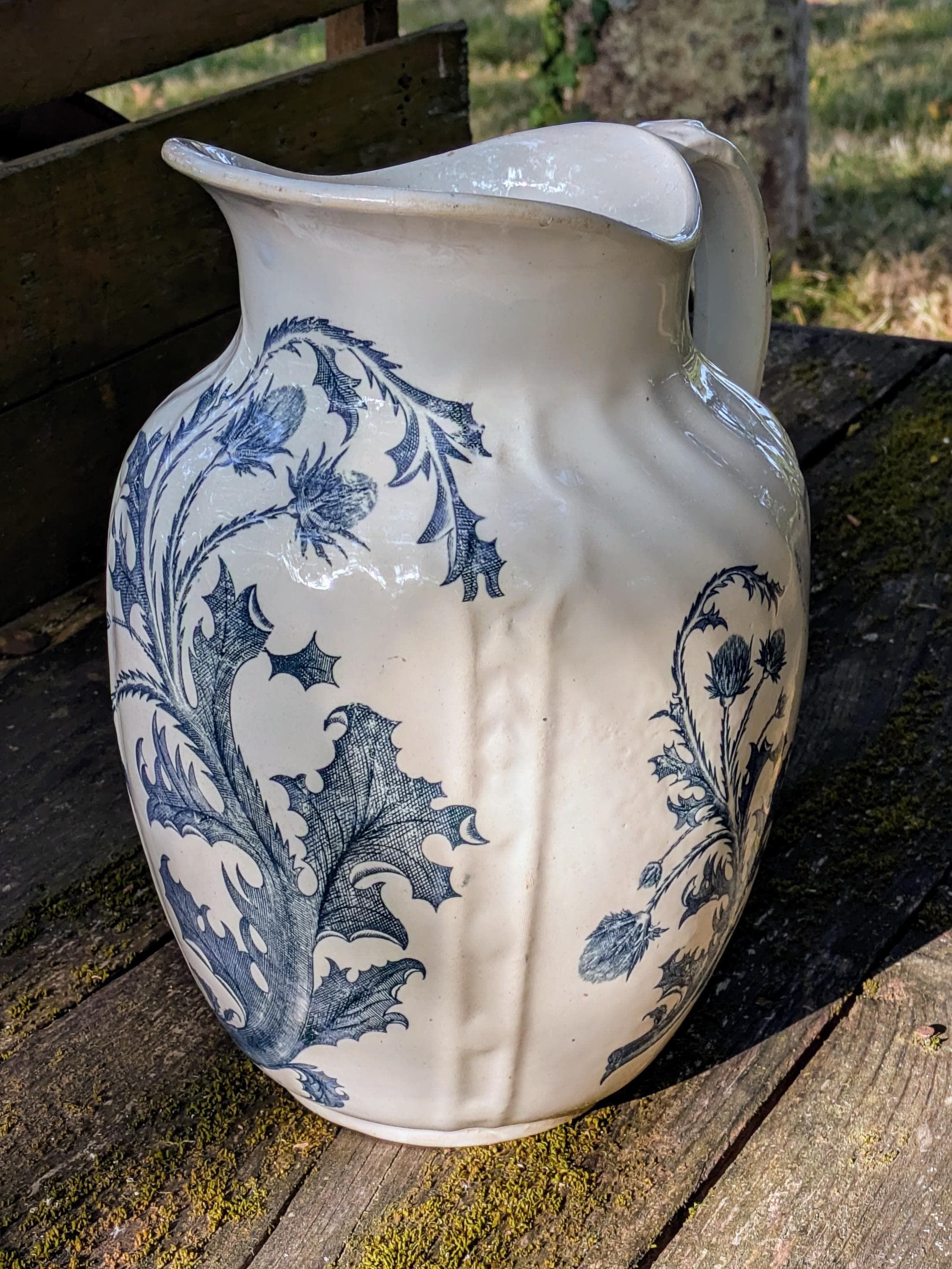 Broc Ancien K&G Lunéville, Faïence Bleue à Décors De Fleurs