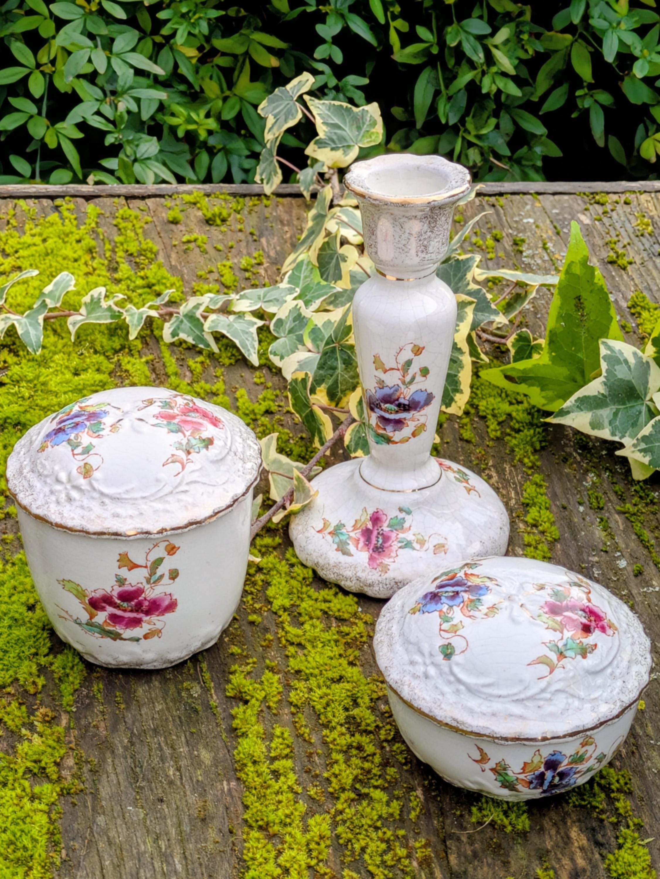 Boîte à Biscuits en Porcelaine 19 cm Motif Fleurs Vintage