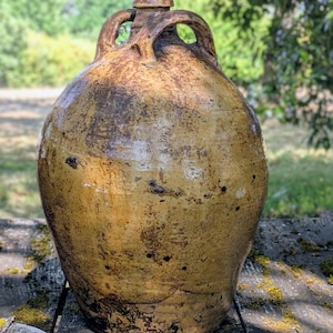 Cruche berger terre vernissée de Cox Jarre art populaire Sud Ouest Bouteille paysanne XIXe Déco campagne chic Poterie collection