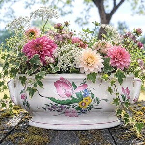 Antieke Lunéville Keller & Guérin plantenbak - Polychroom bloemenaardewerk, middelpunt, chique landelijke decoratie