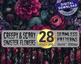 Sinister Flowers | Midnight Bloom Seamless Pattern | Dark Roses & Dahlias | Gothic Floral Digital Paper | Halloween Wallpaper | HQ Digital