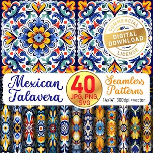 Mexican Talavera 40 Patterns, Seamless Digital Papers, Mexican Folk Art, Traditional Talavera, PNG, SVG, JPG, Digital Files, Commercial Use
