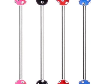 316L Surgical Steel Industrial Barbell with UV Acrylic Multi Gemmed Ball