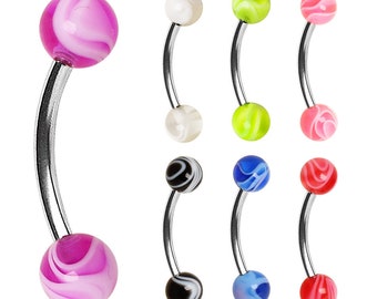 316L Surgical Steel Curved Barbell with UV Marble Balls