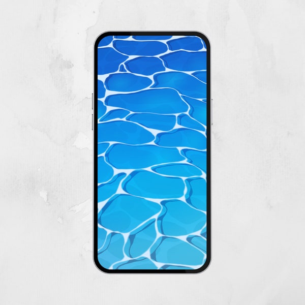 Water Illustration Phone Wallpaper Minimalist Home Screen Blue Ocean iPhone Background | Instant Download