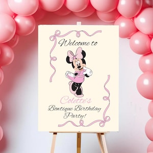 Minnie Party Willkommen Zeichen, Minnie Maus Party, Sofort Download, Digitaler Sofort-Download, Rosa Dekor Drei 3