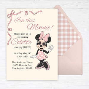 Minnie 3rd Birthday invitation, Minnie Mouse party, Minnie Girl Third birthday decor digital evite, instant download, pink, yellow