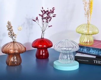 Creative Mushroom Flower Vase Small Vase Transparent Vase Red Vase Orange Vase Red Vase Home Decor  Flower Decor for Home Perfect Gift