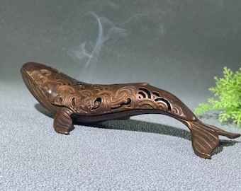 Vintage Whale Hand Carved Statue | Antique Bronze Incense Burner | Home Decor | Unique Product