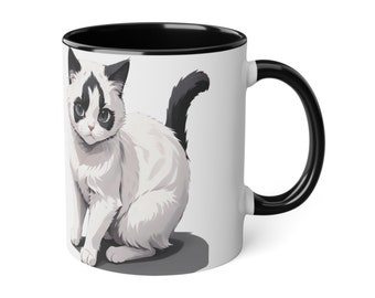 Tazza gatto, gatto bianco e nero, tazza da caffè, cartone animato, regalo per lei, lui, regalo, compleanno, vacanze