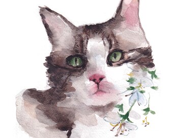 Gato en acuarela pintado a mano PNG: clipart de gato adorable, descarga digital, arte animal caprichoso para manualidades, tarjetas y diarios