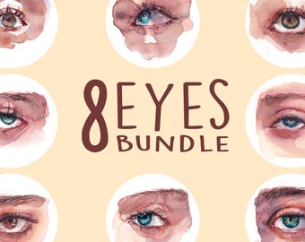 8 imágenes PNG de ojos en acuarela: ojos realistas, diseño de pegatinas, arte de ojos pintado a mano, descarga digital, scrapbooking y proyectos de bricolaje