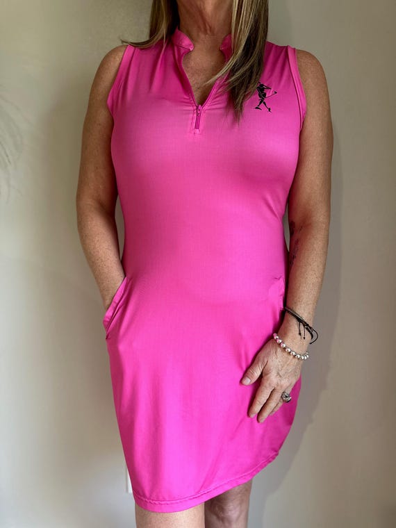 pink golf dress women Women Tennis Polo Dresses Ribbed Half Zip Pleated Pink Golf Workout Dr Attraco