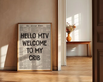 Hi MTV, Welcome to My Crib Print - Retro Newspaper Print, Typography Poster, Trendy 70's wall art, Aesthetic wall art, Instant Download