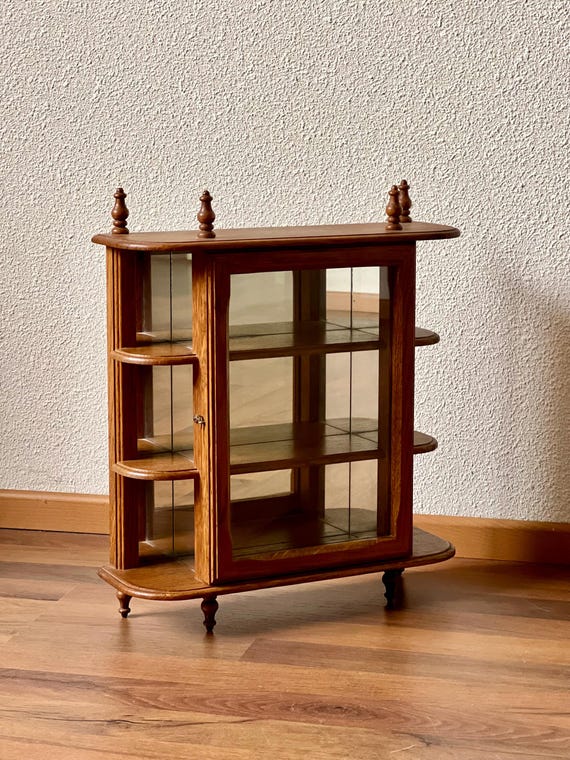 Vintage Wall or Standing Wooden Display With Mirror, 60s Small