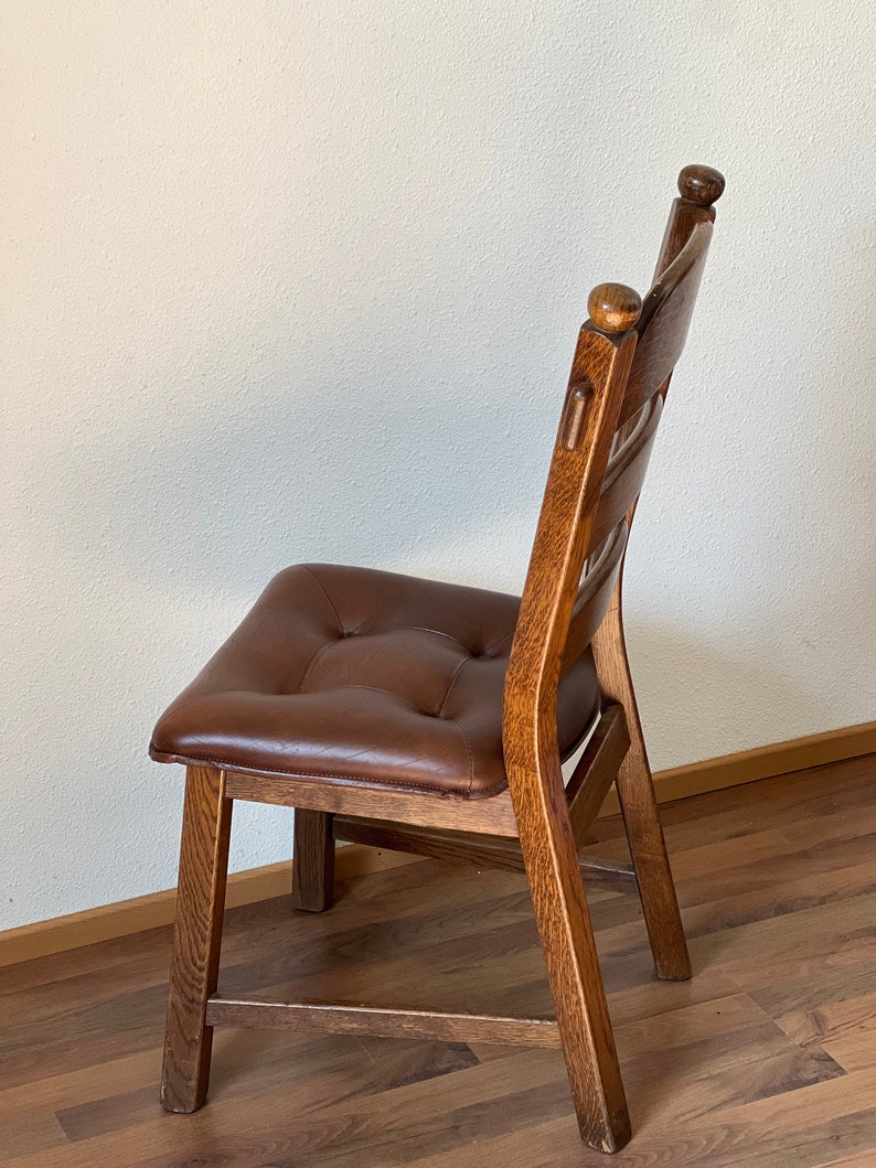 1 of 4 Brutalist Ladder Back Chair Solid Oak The Netherlands Vintage afbeelding 6