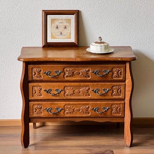 Antique French Provincial Carved Nightstand | Bedside Table with Drawer | Antique Chest of Drawers | Dresser End Table Country Side Table