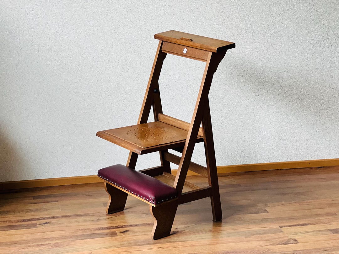 Sedia da preghiera vintage in legno di quercia, inginocchiatoio da