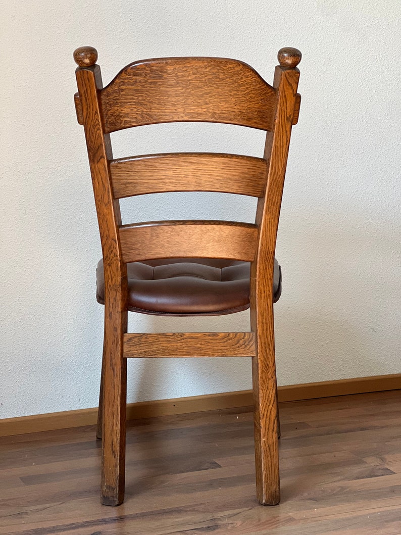 1 of 4 Brutalist Ladder Back Chair Solid Oak The Netherlands Vintage afbeelding 4