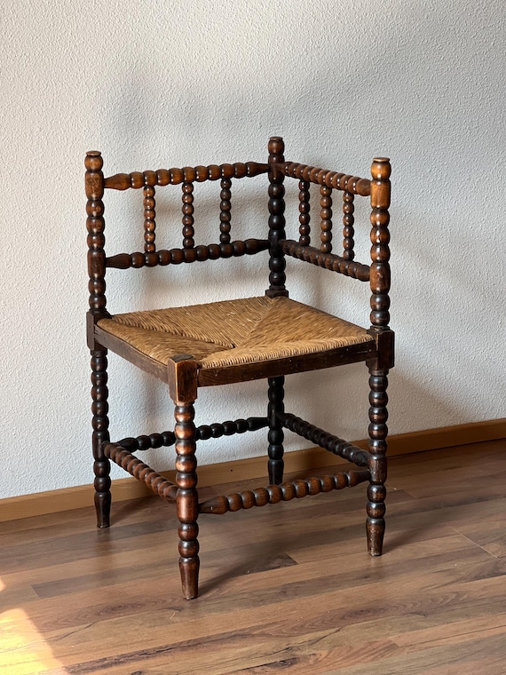 ヴィンテージ ボビン コーナー ラッシュ シート チェア |オランダ