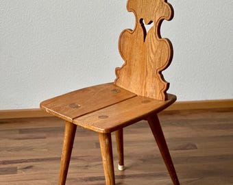1 of 4 Primitive Brutalist Wooden Hand-Carved Tyrolean Folk Art Chair | Farmhouse Decor | Cottage Decor | Early 20th Century