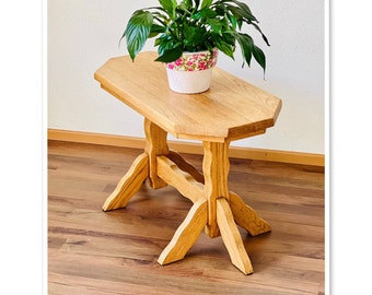 Solid Oak Round Side Table / Coffee Table / Living room table Plant Stand Decorative Wooden Stool Bedside Nightstand Retro Occasional Table