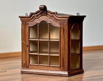 Antique 18th Century Wall Cabinet / Small Cabinet Carved Oak | Primitive Handmade Carved Wood Wall Cupboard