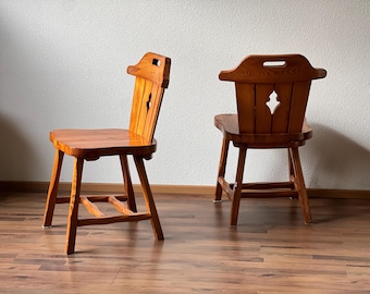 1 of 5 Vintage Wooden Tyrolean Brutalist Folk Art Chair