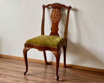 1 of 6 Antique Biedermeier Hand Carved Walnut Revival Chair, Victorian French 19th Century Neoclassical Louis XV Side or Dining Chair