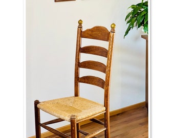 1 of 4 Antique Dutch Vintage Dining Chair rush seat with ladder back Farmhouse Decor, Cottage Decor Dining Chairs brutalist mid century
