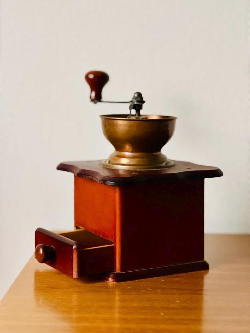 Vintage Manual Coffee Grinder With Hand Crank | Antique Style Wooden ...