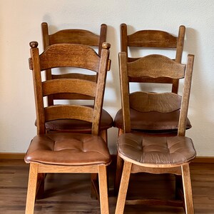 1 of 4 Brutalist Ladder Back Chair Solid Oak The Netherlands Vintage afbeelding 9