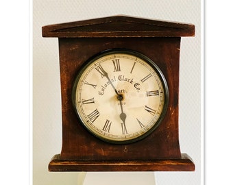 Vintage Wooden Colonial Clock Co. WORKS Est 1870 Original Antique Clock Victorian Wall Clock handcarved old vintage wall hanging pendulum