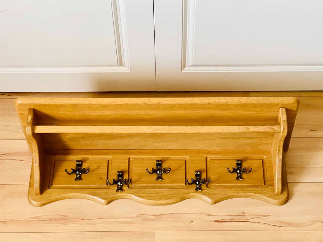 Modernist Oak Vintage Dutch Wall Coat Rack, Carved Wood Coat Rack With ...
