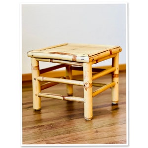 Vintage Bamboo and Wicker Stool, Plant Stand, Italy, 1970s Rattan Plant Stand, Mid Century Wicker Side Table, Small Table