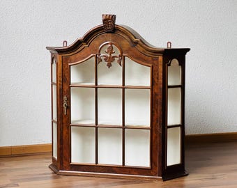 Victorian Antique Carved Wall Cabinet Kitchen Apothecary Medicine Bathroom Large Glass Door Ornate Wood Art Deco 1930 Regency Florentine